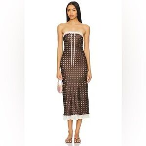 For Love And Lemons Daisy Mae Midi Dress- Chocolate/ Polka Dots